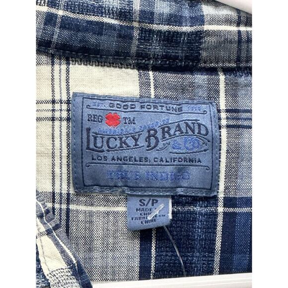 Lucky Brand Shirt Mens Small Pearl Snap Western True Indigo Plaid Cowboy NWT - Picture 3 of 8